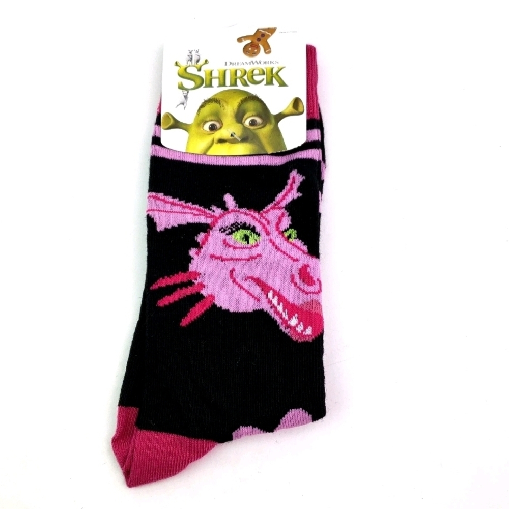 4/$25 Dreamworks Shrek Pink and Black Dragon Elizabeth Socks Unisex Crazy Crew